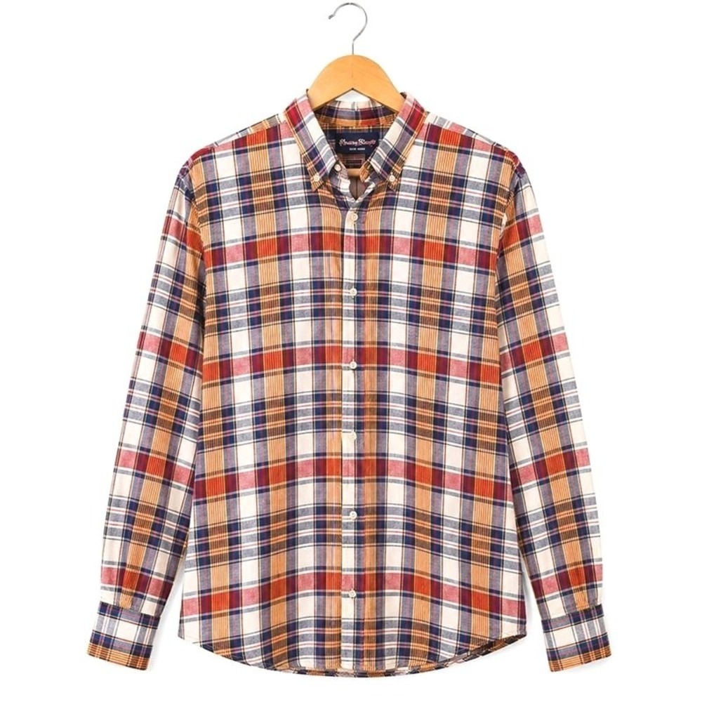 Rowing Blazers Mens Plaid Button Down Shirt Red Yellow White Cotton Portugal L